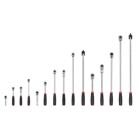 Tekton 1/4, 3/8, 1/2 Inch Drive Quick-Release Comfort Grip Ratchet and Breaker Bar Set (15-Piece) SDR99904